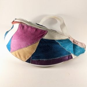 Vtg 80s Patchwork Leather Fanny Pack Wear Stains